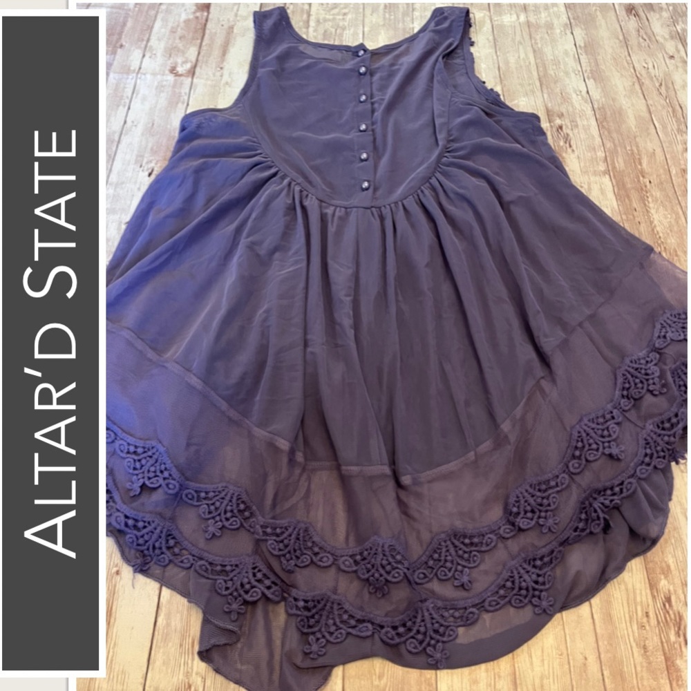 Altar’d State Purple Tunic Blouse with Lace Detail - Picture 4 of 9
